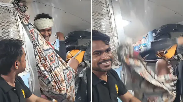 ट्रेन के जनरल कोच में चादर से बनाई अस्थायी सीट